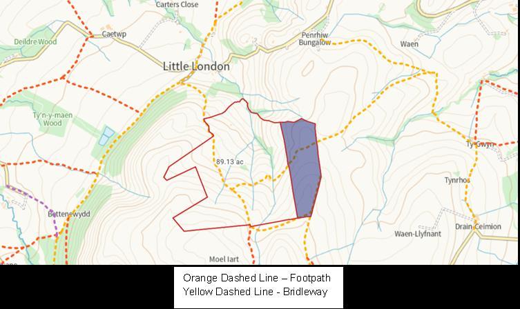 Plan with bridleway and footpath - Moelart, Llandi