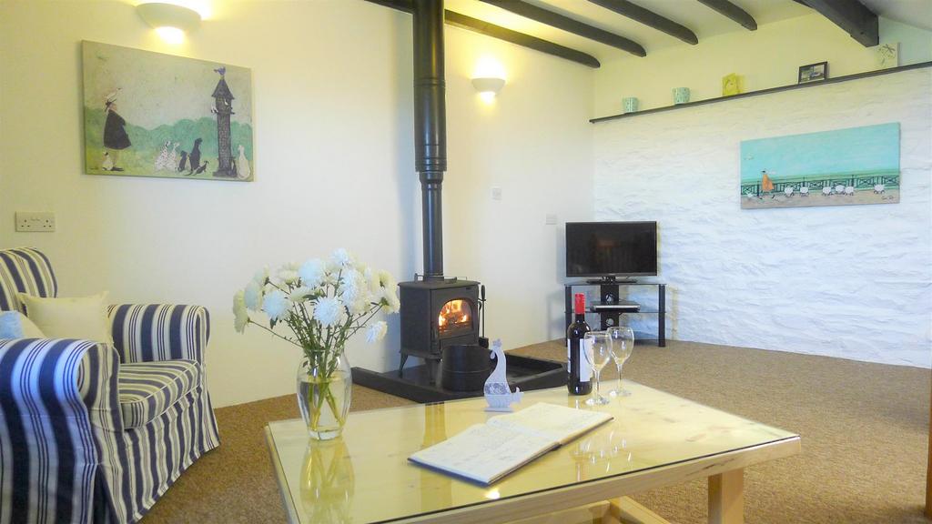 Boutique chic lounge with a stove for those chilly