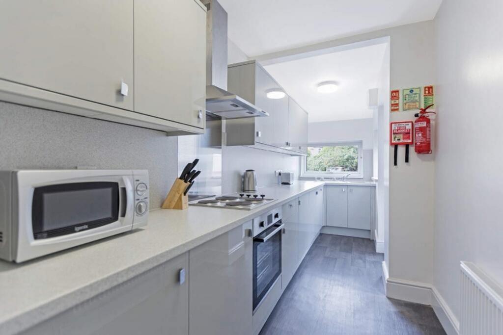 Bright and modern kitchen featuring sleek cabin...