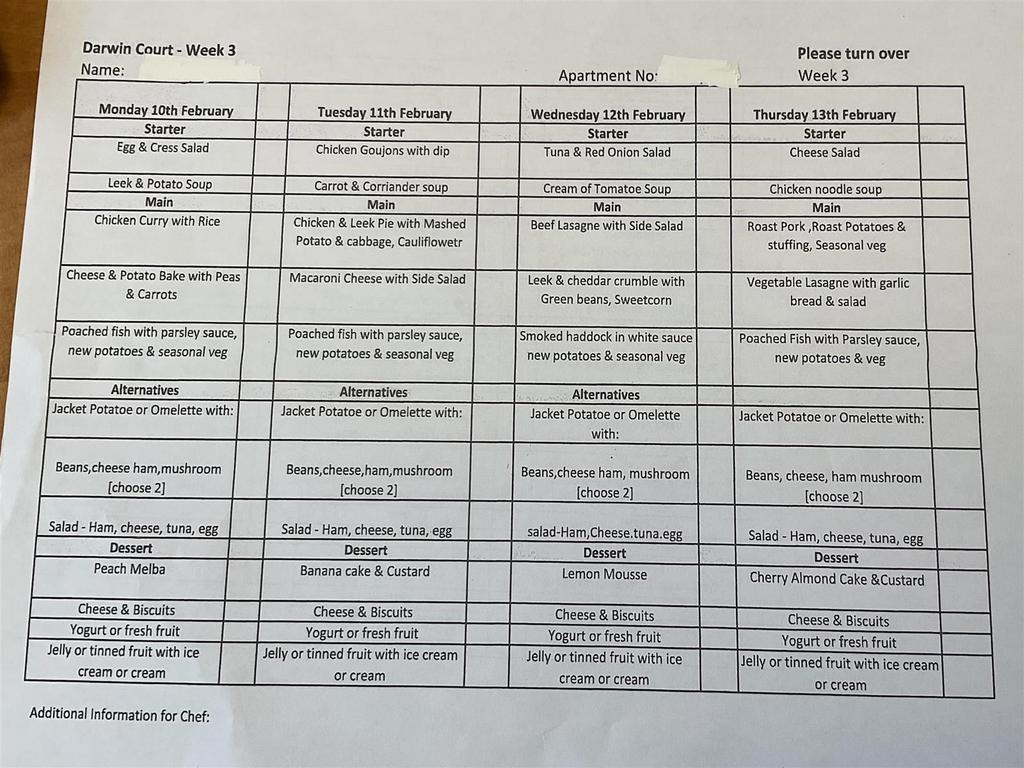 Sample Of Subsidised 3 Course Menu
