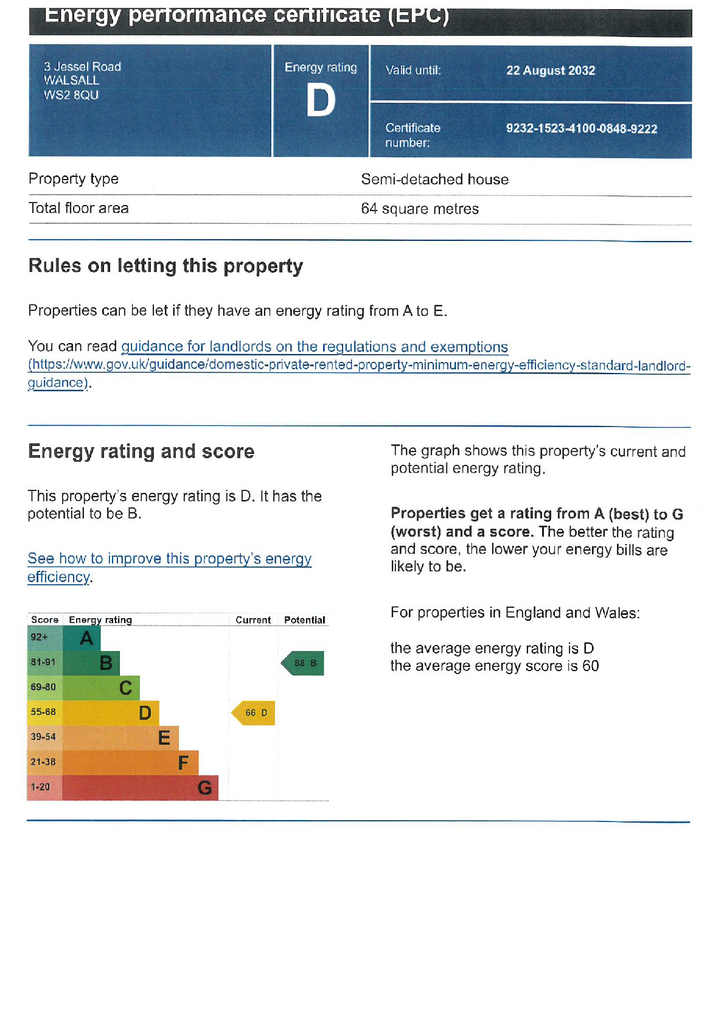 3 Jessel Road, Walsall, WS2 8 QU , EPC