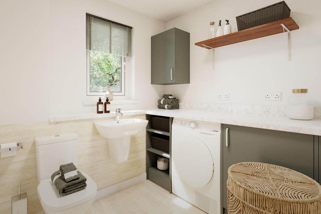 A utility area has plenty of space laundry...