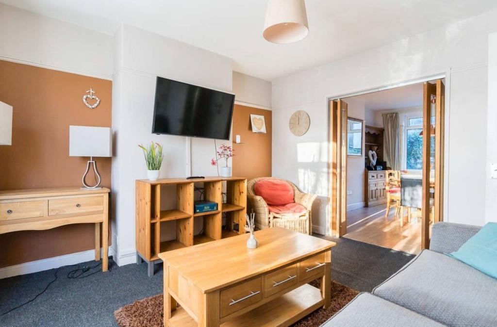 A spacious and inviting modern living room with...