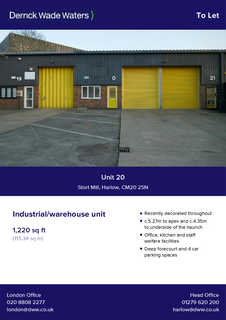 Industrial development to rent, Unit 20 Stort Mill Harlow CM20 2SN