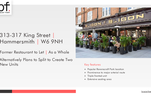 Restaurant to rent, 313-317 King St London W6 9NH