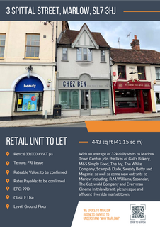 Retail property (high street) to rent, 3 Spittal St Marlow SL7 3HJ