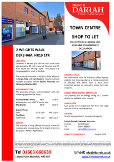 Retail property (high street) to rent, 2 Wright's Walk Dereham NR19 1TR
