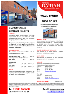 Retail property (high street) to rent, 2 Wright's Walk Dereham NR19 1TR