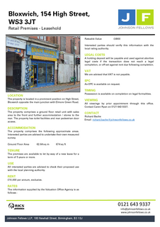 Retail property (high street) to rent, 154 High St Bloxwich WS3 3JT