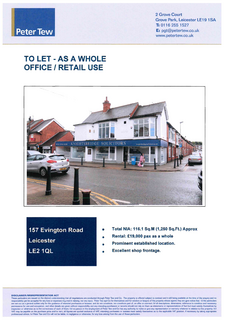 Retail property (high street) to rent, 157 Evington Rd Leicester LE2 1HL