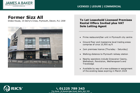 Leisure facility to rent, 15 Derrys Cross Plymouth PL1 2SW