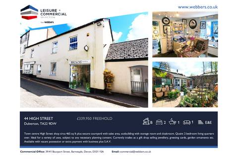 Retail property (high street) for sale, 44 High St Dulverton TA22 9DW