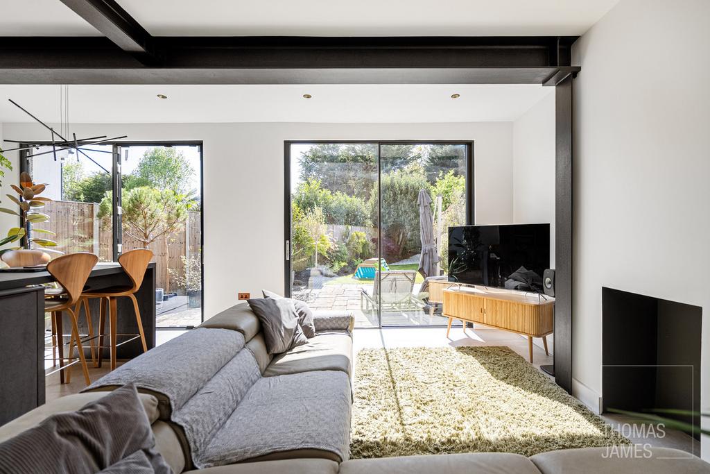 Open-plan living area, open plan living, fireplace