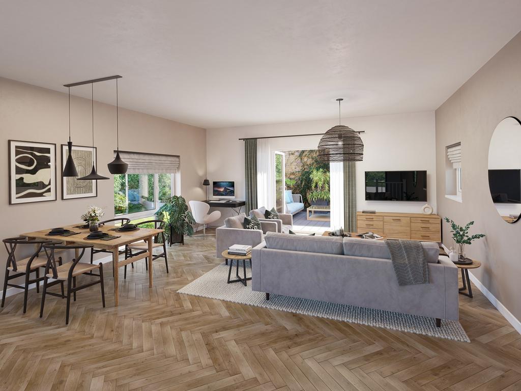 Open plan kitchen diner and lounge space with...