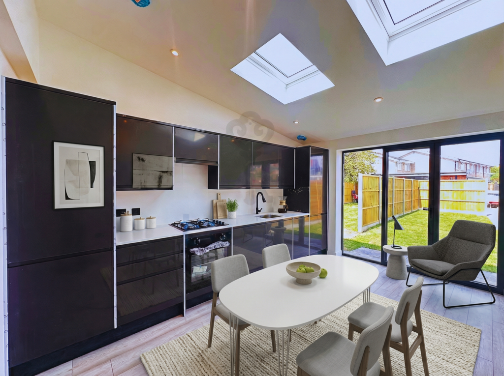 Open Plan Kitchen with sky lights