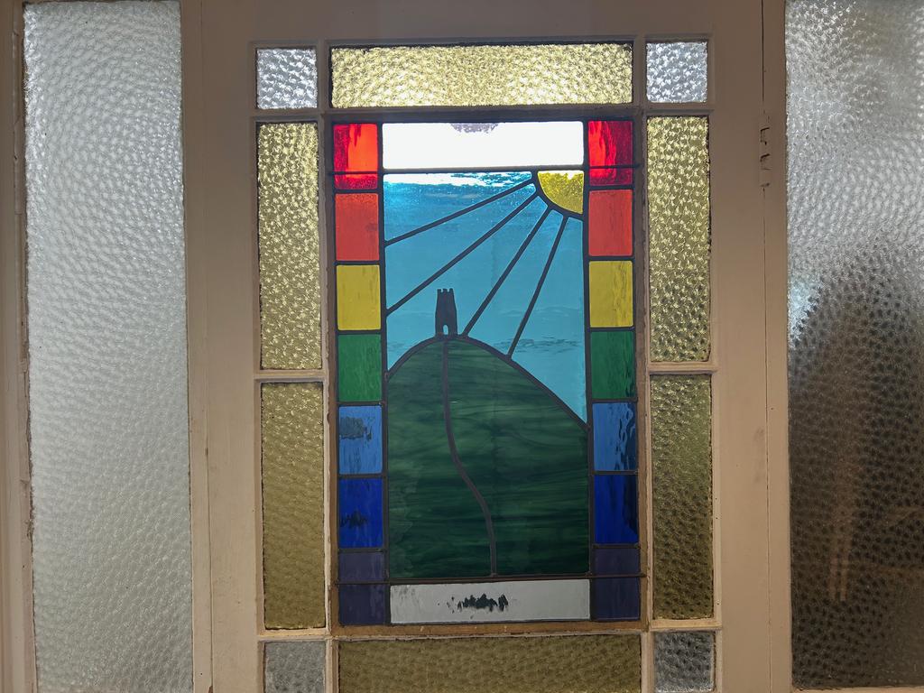 Stained glass door from porch