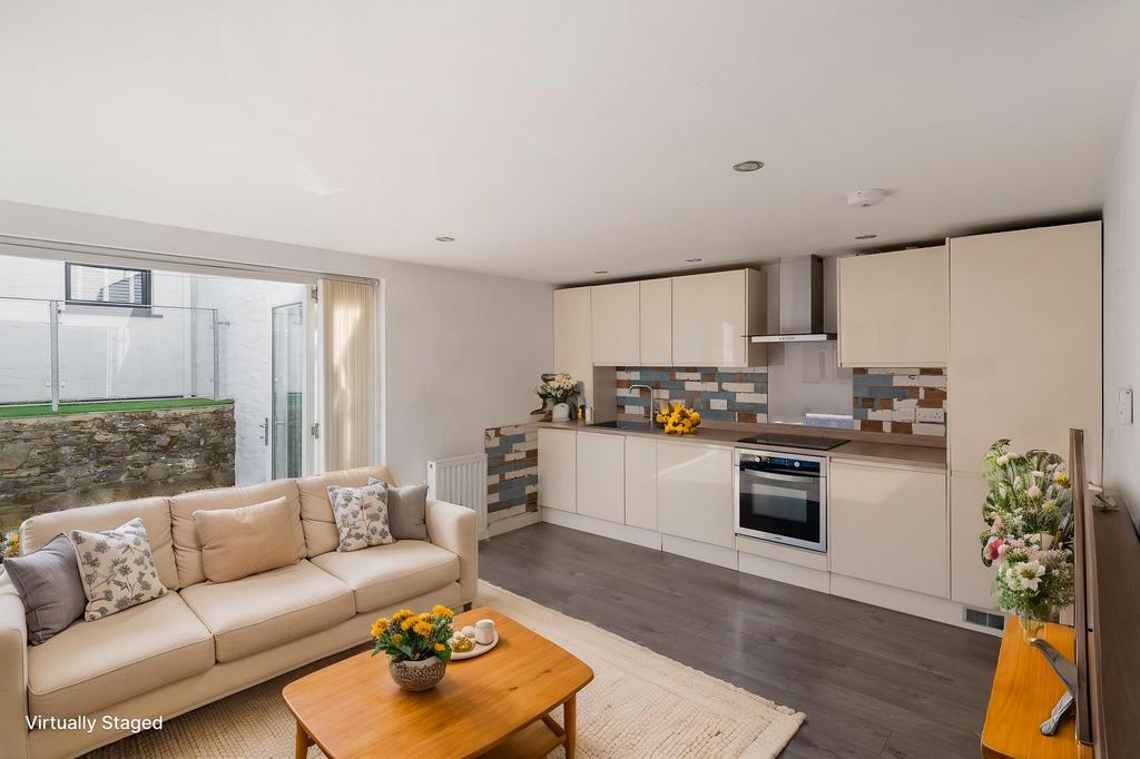 Virtually Staged Kitchen and Living Room,...