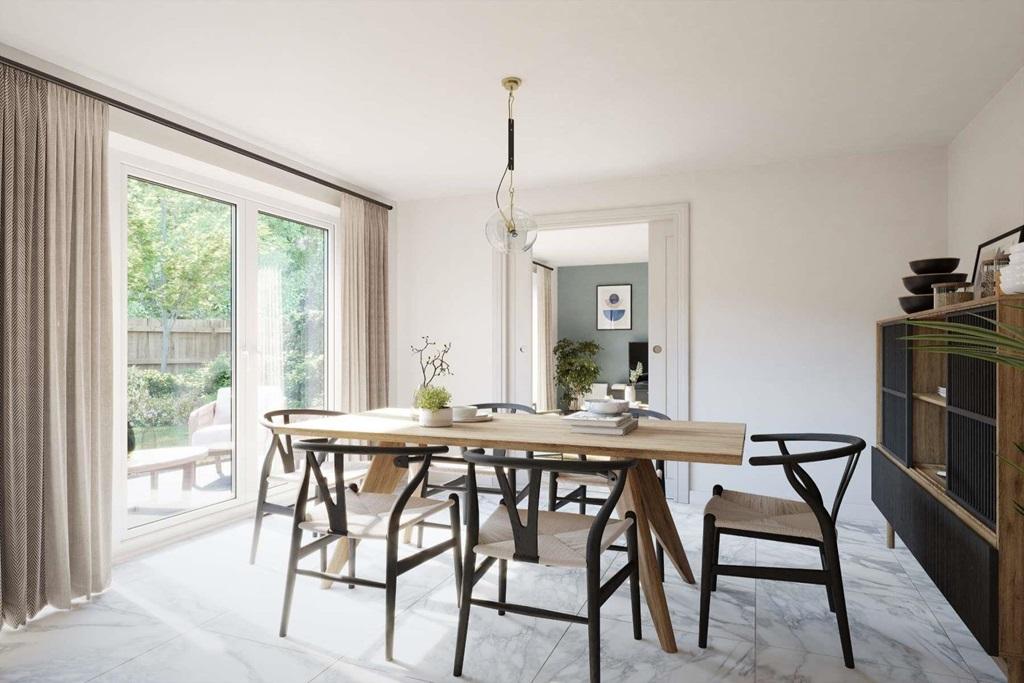 Family-friendly dining area with French doors...