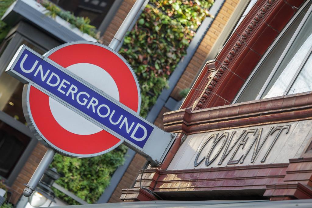 Covent Garden tube station with sign