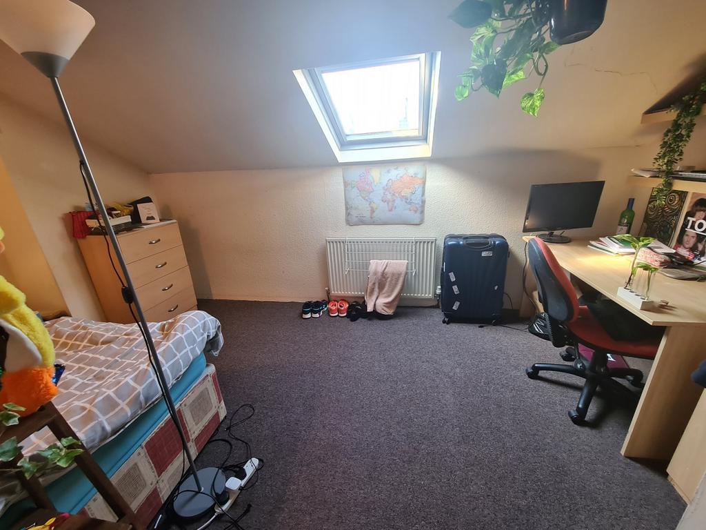 A bright and tidy single bedroom featuring a sk...