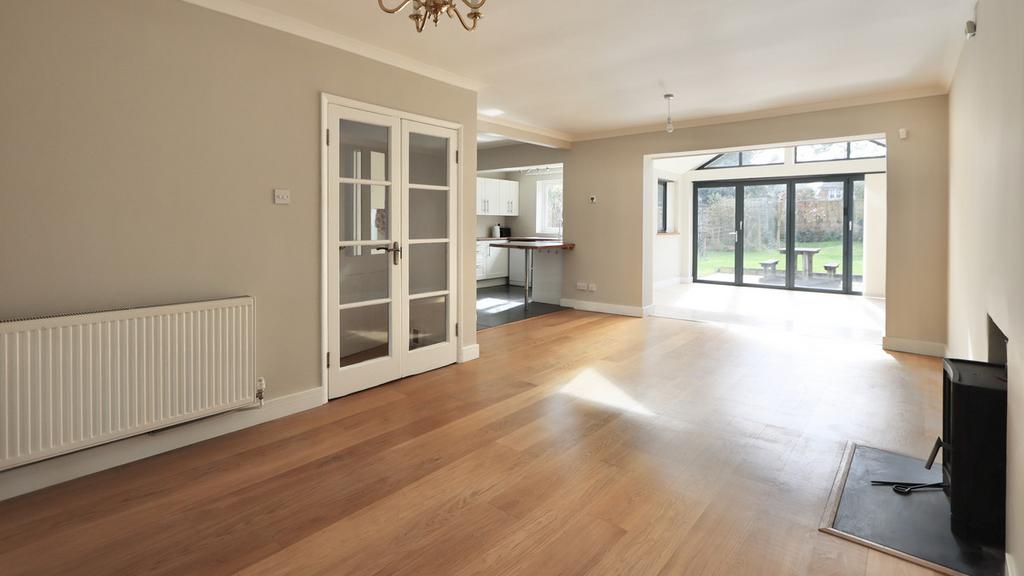 Open plan sitting/dining/kitchen/garden area