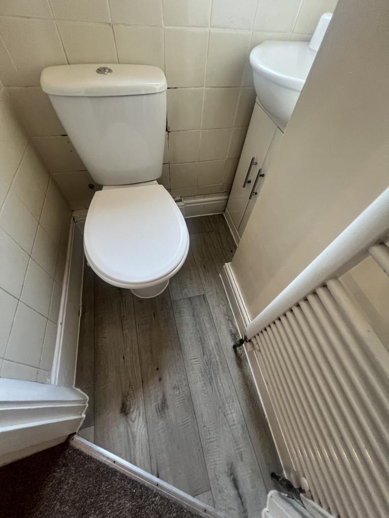 Compact and clean single toilet with white fixt...