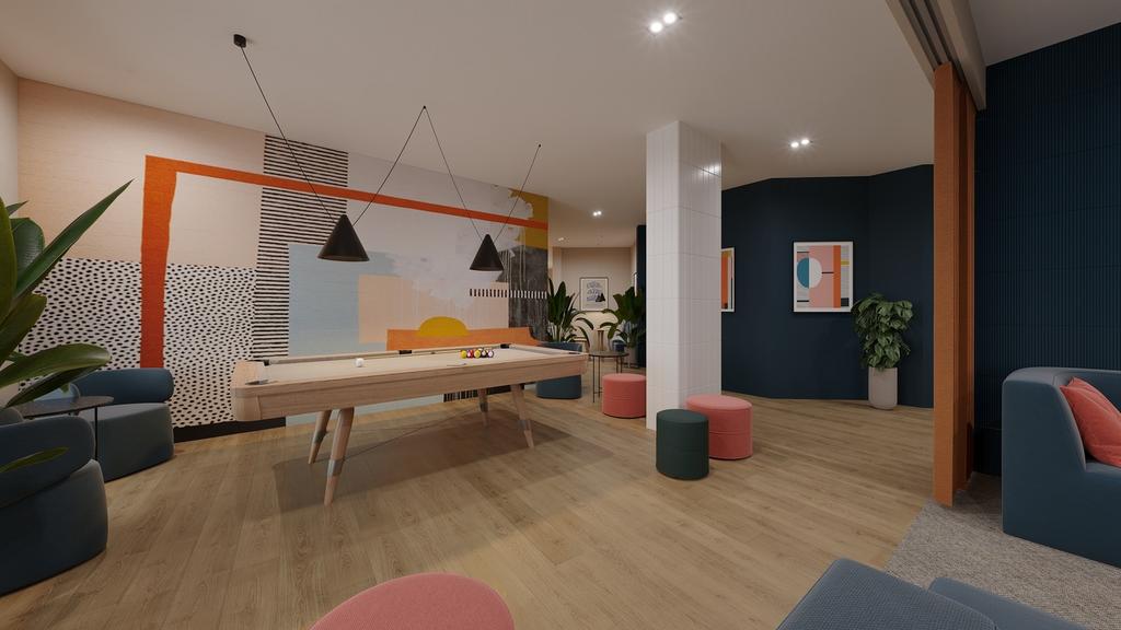 A vibrant and spacious communal lounge, perfect...