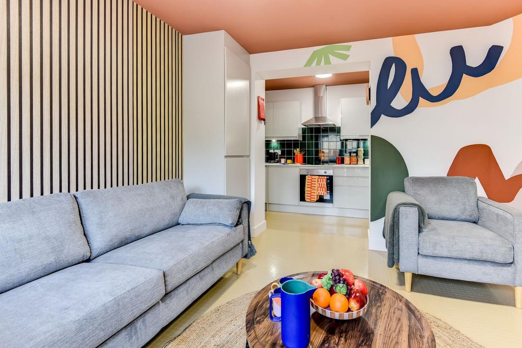 A vibrant and cozy living room featuring modern...