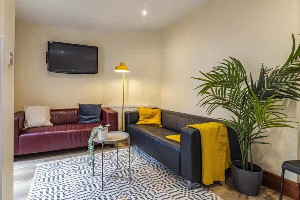 A cozy living room featuring two comfortable so...