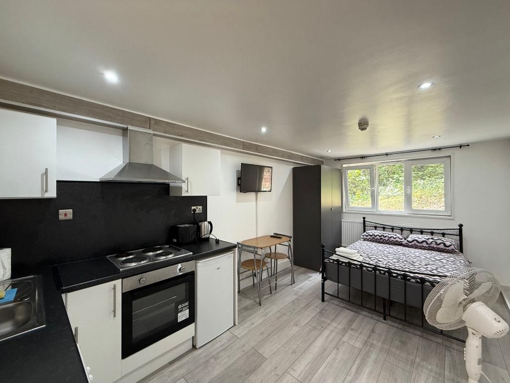 Studio apartment interior, open plan living