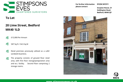 Retail property (high street) to rent, 20 Lime St Bedford MK40 1LD