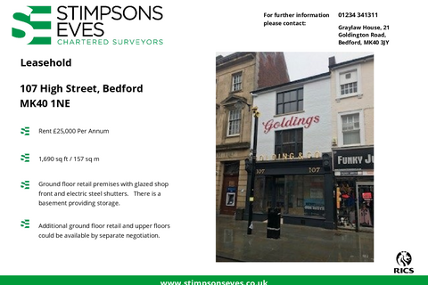 Retail property (high street) to rent, 107 High St Bedford MK40 1NE