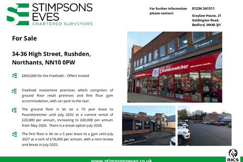 Retail property (high street) for sale, 34-36 High St Rushden NN10 0PW
