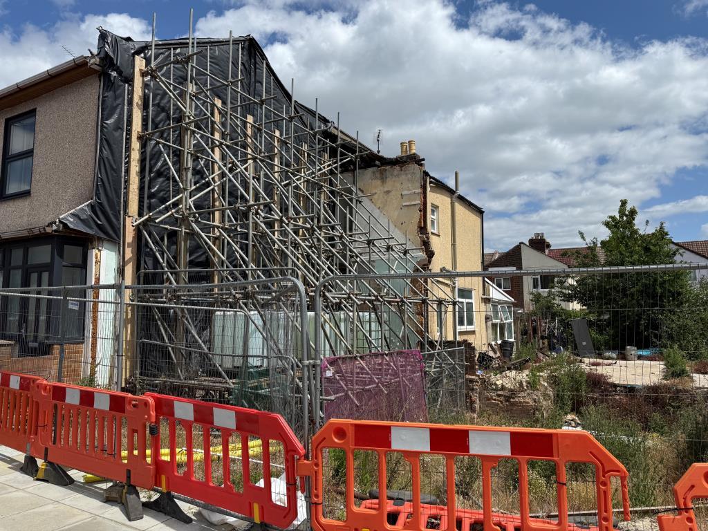 View of plot with scaffolding