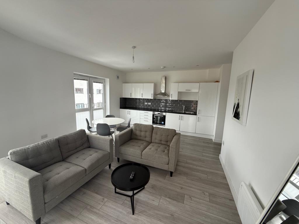 Open plan kitchen living room with modern fitted k