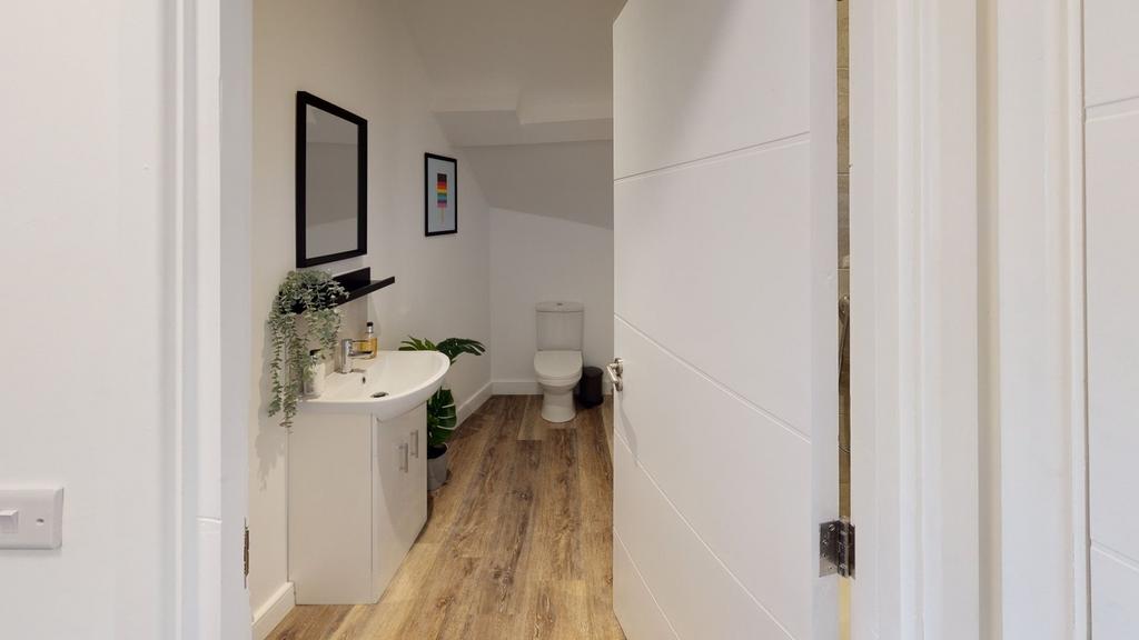 A modern and clean bathroom featuring stylish f...