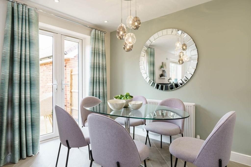 The dining area leads out through double doors...