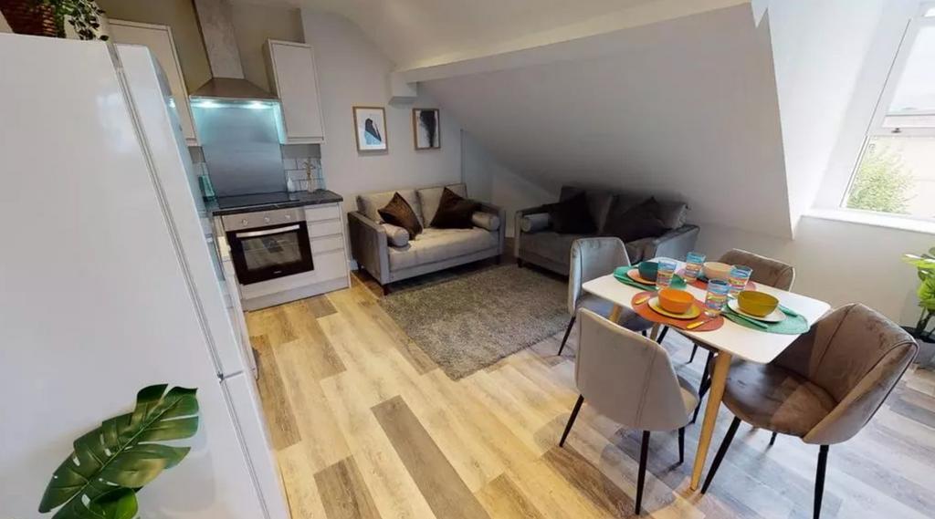 A stylish and spacious modern living room, perf...