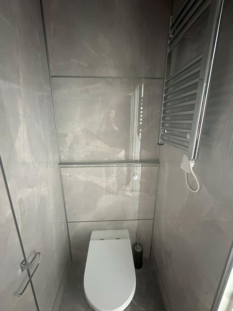 A sleek and modern single toilet with polished ...