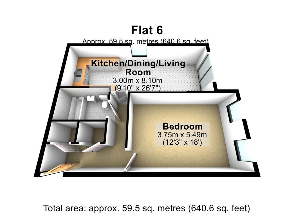 Flat 6 1 north street floor plan 3 d