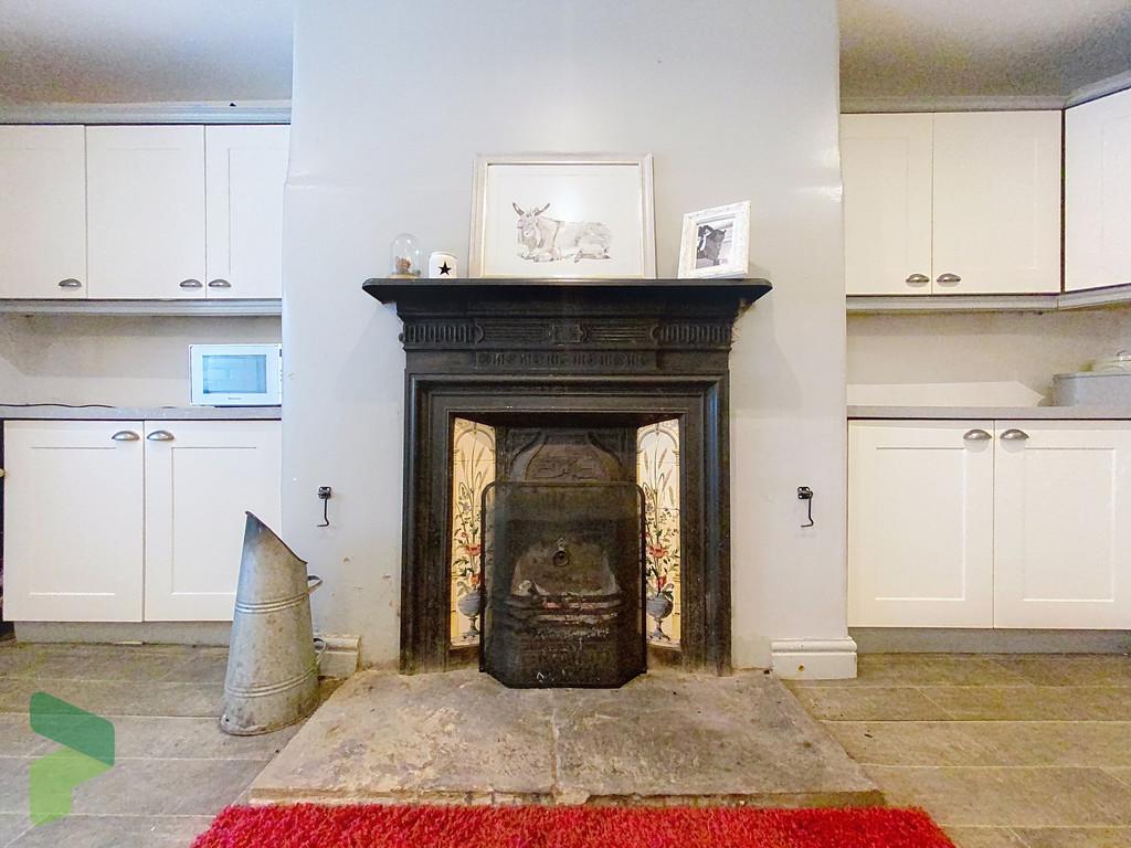 Coal Fireplace in Dining Kitchen