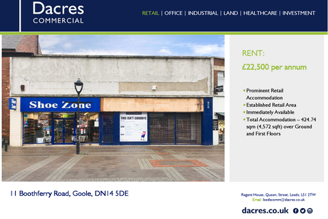 Retail property (high street) to rent, 9-11 Boothferry Rd Goole DN14 5DE