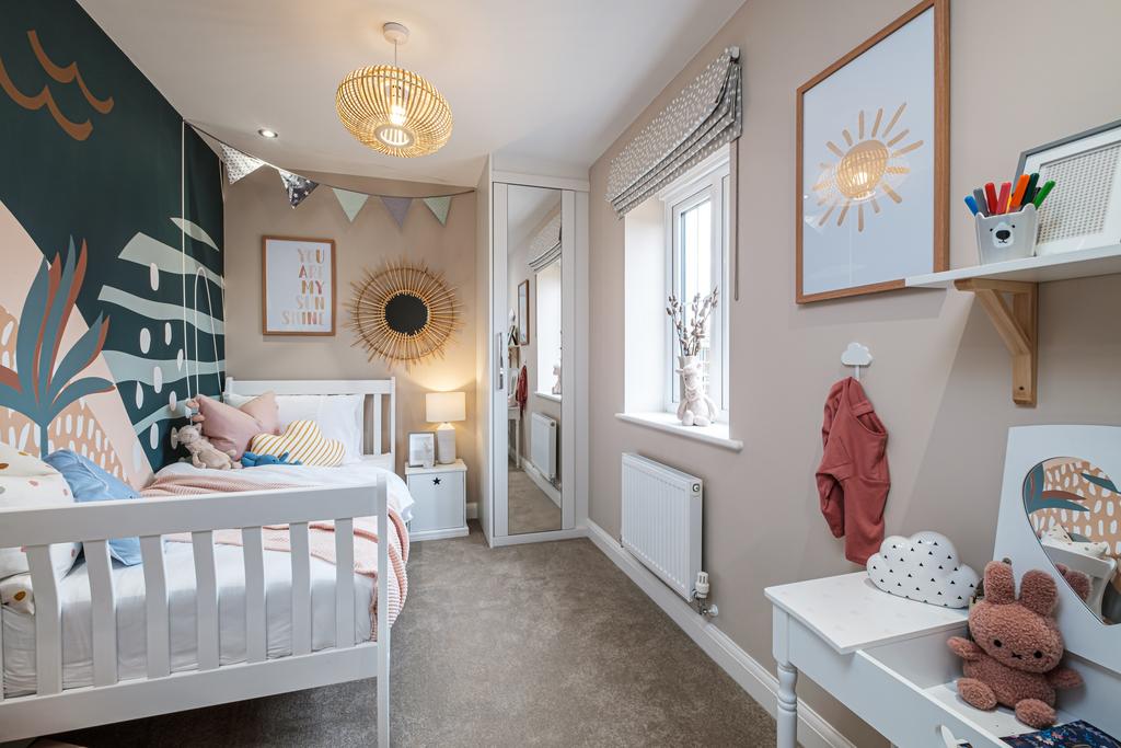 Children's bedroom with abstract wall mural