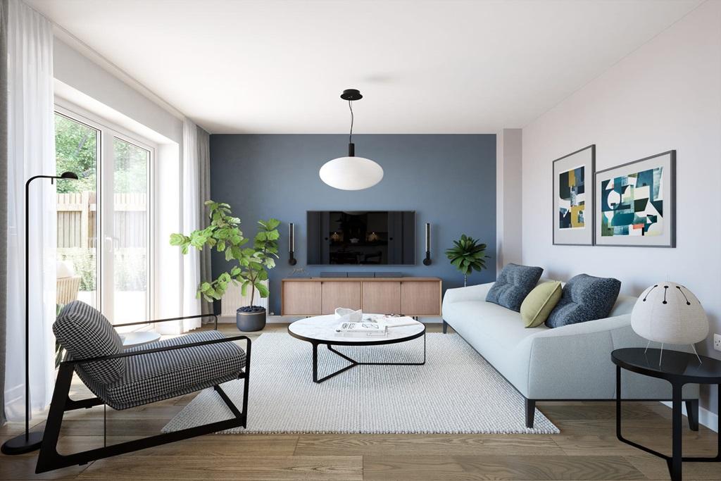 The family room is located off the...