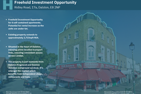 Retail property (high street) for sale, 17A Ridley Rd London E8 2NP