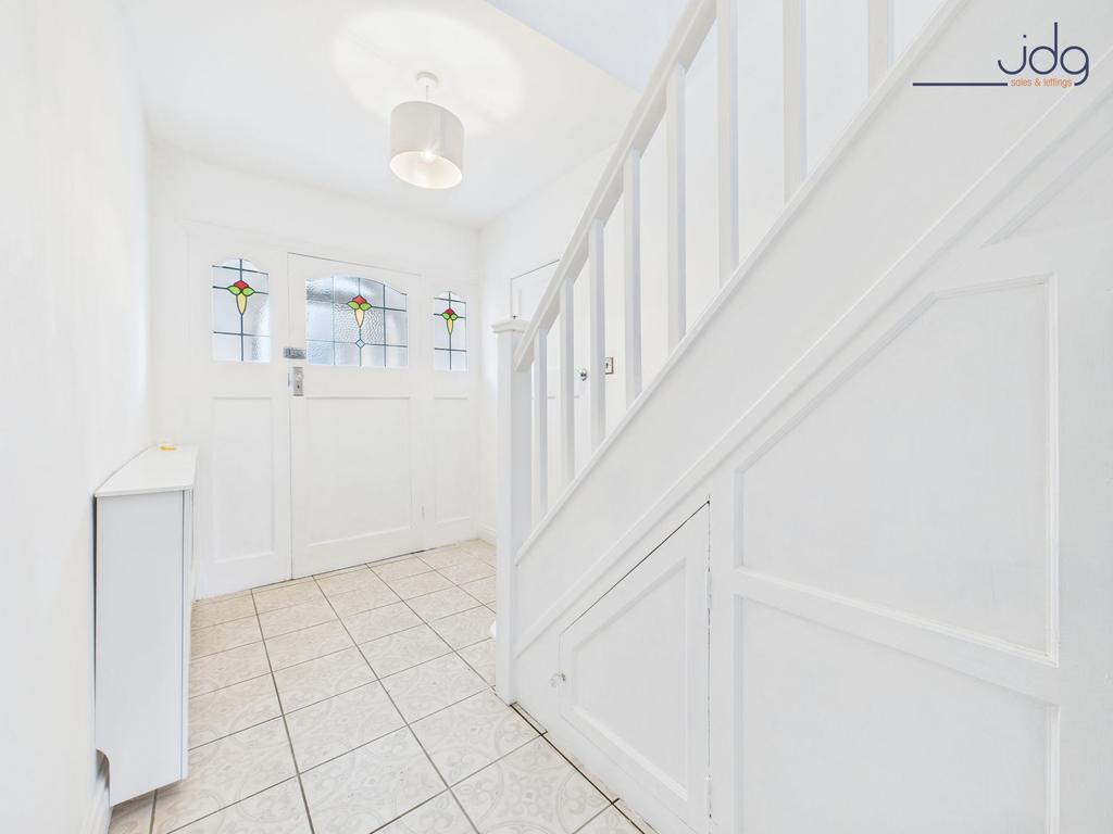 Hallway and stained glass door