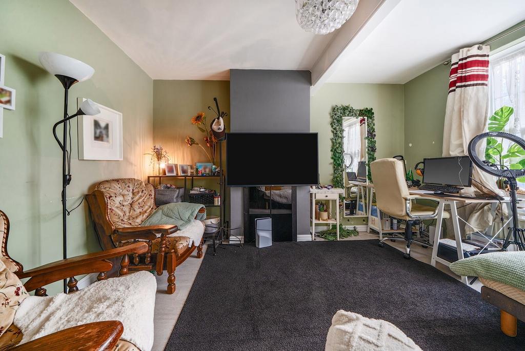 Open-plan living area, fireplace