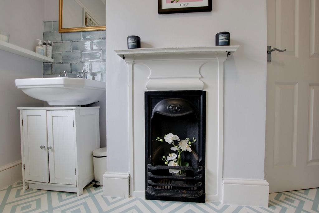 Fireplace in bathroom