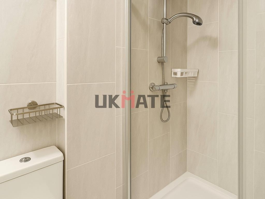 An clean and modern bathroom featuring a spacio...