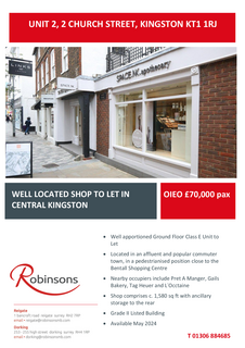 Retail property (high street) to rent, Unit 2, 2 Church St Kingston Upon Thames KT1 1RJ